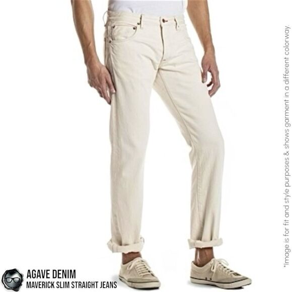 AGAVE DENIM MAVERICK SLIM STRAIGHT SELVAGE DENIM JEANS IN SUN BAKED BLUE 32 X 36 - Picture 9 of 12